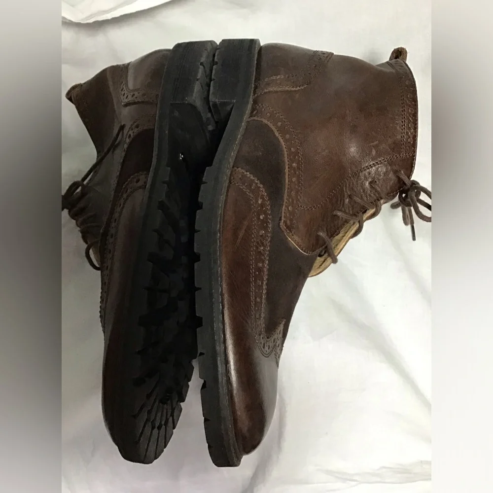 FLORSHEIM Wingtip Leather Suede Brown Ankle Boots M 10.5D